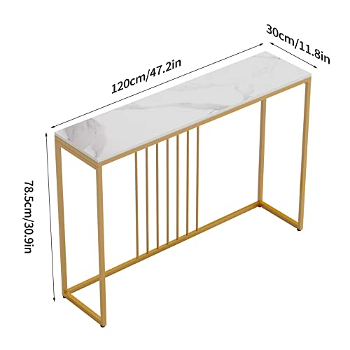 Wisfor Sintered Stone Console Table: White Entryway Table with Golden Frame - Modern Narrow Table Behind Sofa - Long Table for Hallway Foyer, 47.2x11.8x30.9 inch Wisfor