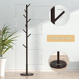 Wooden Freestanding Coat Tree with 4 Height Options and 9 Hooks, Sturdy Coat Rack Stand for Clothes/Bags/Hats,Easy Assemble Save Space for Entryway,Bedroom,Office,Narrow Place-Coffee Bamdibola