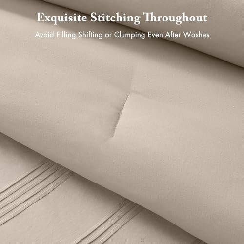 Madison Park Essentials Striped Comforter Set Queen, 7 Pieces Modern Minimalist Jacquard Bedding Set for All Season, Bed in A Bag with Sheet Set and Soft Brushed Reverse, Lightweight Neutral Madison Park Essentials