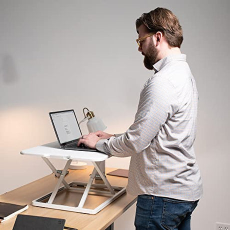 VIVO Ultra-Slim Single Top Height Adjustable Standing Desk Riser, Compact Sit Stand Desktop Converter for Monitor or Laptop, White, DESK-V001JW VIVO