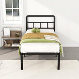 DiaOutro Twin Bed Frames with Headboard 18 Inch, Metal Platform No Box Spring Needed Heavy Duty Steel Slat Mattress Foundation/Easy Assembly/Noise Free/Black DiaOutro