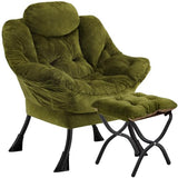 Congermom Lazy Chair with Folding Ottoman,Leisure Sofa Chair,Soft Fabric Armchair with Armrests and Side Pockets, Reading Chair with Footrest for Living Room, Bedroom, Office (Plush Green)