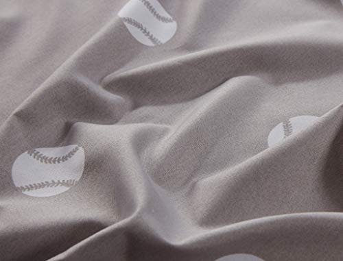 Chezmoi Collection 4-Piece Kids/Teens Sports Sheet Set - Soft Microfiber Gray White Baseball, Queen Size Chezmoi Collection