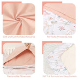 GFU 4 Piece Toddler Bedding Set, Ultra Soft and Breathable Toddler Comforter Sets for Girls Includes Quilted Comforter, Fitted Sheet, Flat Sheet and Pillowcase, Pink Flowers GFU