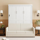 P PURLOVE Full Wood Murphy Bed with Sofa, Wall Bed Without Slats, No Box Spring Needed (White) P PURLOVE