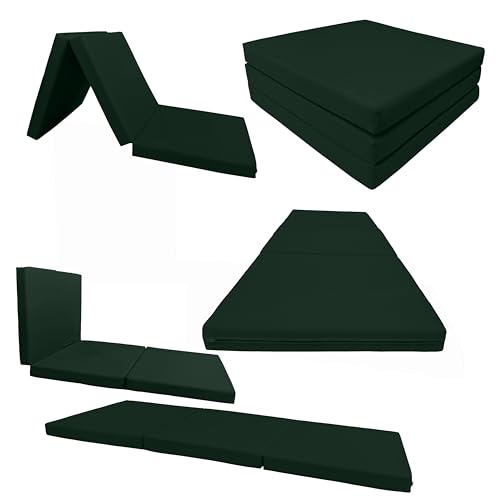 D&D Futon Furniture Trifold Foam Beds, Floor Tri-Fold Bed, Foldable Shikibuton Mattress Cushion Topper Mat for Space Saving Sleepover 3x27x75 in, Hunter Green D&D Futon Furniture