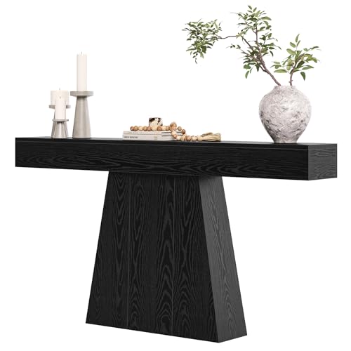 LITTLE TREE 63" Entryway Table, Modern Black Wooden Console Table with Trapezoidal Base for Living Room, Entrance, Hallway, Foyer, Behind the Couch LITTLE TREE