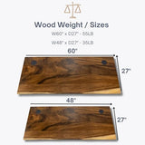 Walnut Solid Wood Desk Top with Cable Grommets – Live Edge Wood Slab, Table Top for PC, Countertop, RV, Laundry, Dining Table – 27" D x 60" W Modern Wood Style