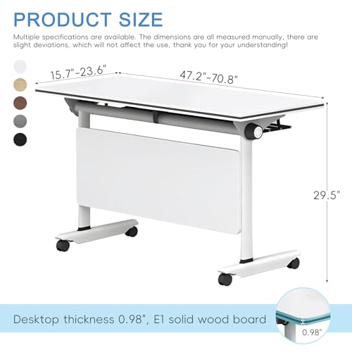 HSHBDDM Folding Conference Table with Flip-Top Design, Locking Wheels & Sturdy Metal Frame, Modular Training Desk for Office, Meeting Room, Classroom & Home Workspace HSHBDDM