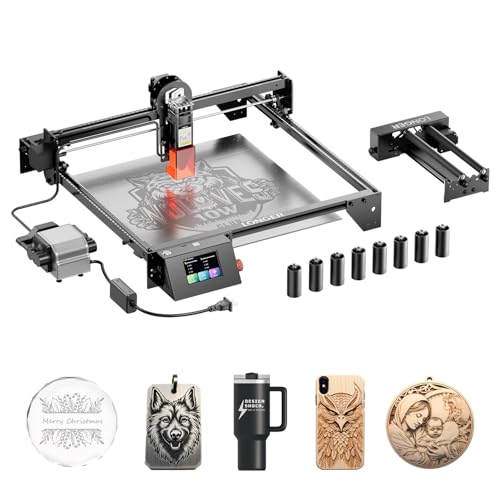 Longer RAY5 10000mW Laser Engraver with Air Assist Kit, Rotary Roller, and 8 Pcs Raiser, Compressed Spot CNC, App Offline Control, DIY Engraving Tool for Metal/Glass/Wood, Class 4. Longer