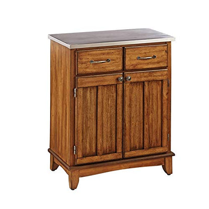 Pemberly Row Cottage Oak Wood Buffet Kitchen Island with Stainless Steel Top - WoodArtSupply