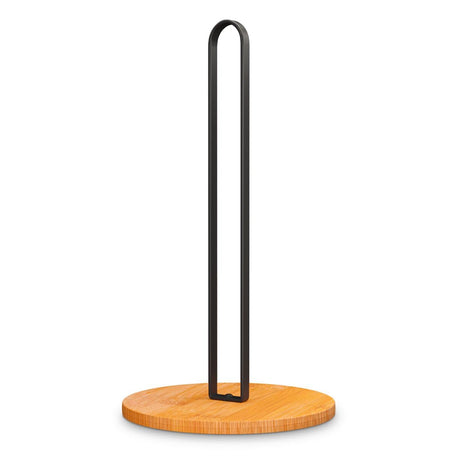 Paper Towel Holder - Wooden Paper Towel Holder with Non-Slip Wood Base, Minimalistic Modern Style, Countertop Paper Towel Holder, Black Paper Towels Holder, Paper Towel Stand for Kitchen, Home, Office Bambüsi