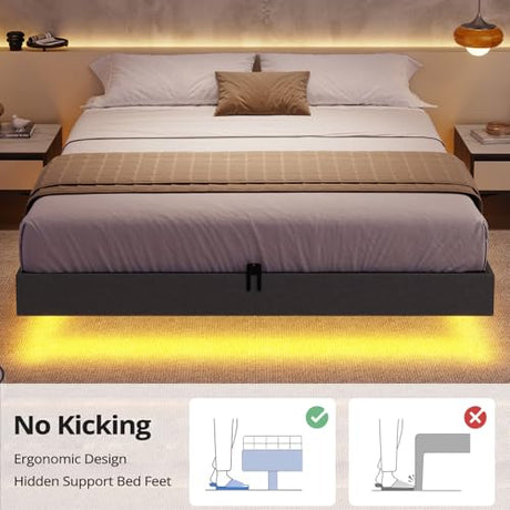 BTHFST Floating Bed Frame Full Size with LED Lights, Modern Metal Full Platform Bed, Solid and Stable, Noise Free, No Box Spring Needed, Easy Assembly BTHFST