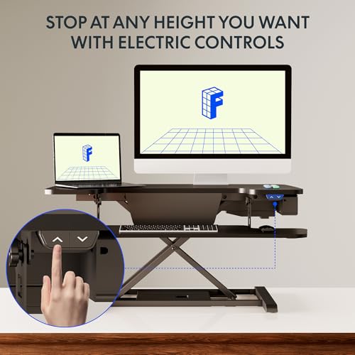 FLEXISPOT 35 inch Electric Standing Desk Converter, Motorized Stand up Desk Riser, Monitor and Laptop Workstation with Wide Keyboard Tray, Black FLEXISPOT