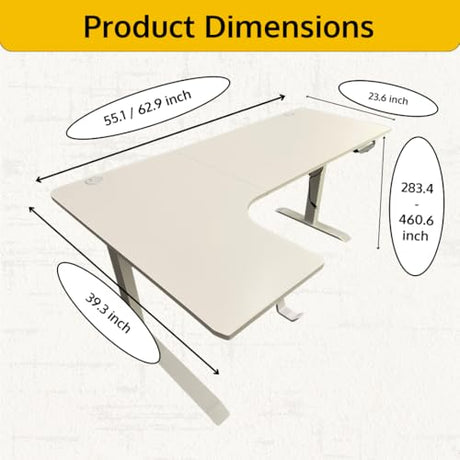 Standing Desk - 63 x 24 Inch L Shaped Electric Height Adjustable Desk - Ergonomic Left Corner Work Station Setup for Home Office, Gaming, Sit Stand, Large L Shaped Wooden Table for PC Computer, Laptop ThriveHive