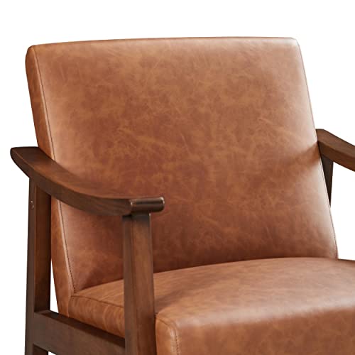 Yaheetech PU Leather Accent Chair, Mid-Century Modern Armchair with Solid Wood Legs, Reading Leisure Chair with High Back for Living Room Bedroom Waiting Room, Set of 2, Brown Yaheetech