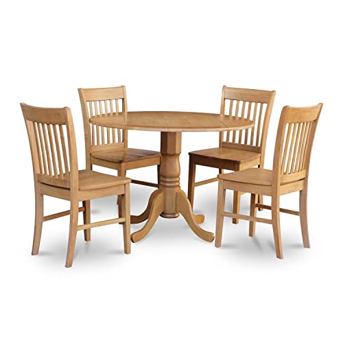 East West Furniture DLNO5-OAK-W Dublin 5 Piece Modern Set Includes a Round Wooden Table with Dropleaf and 4 Dining Chairs, 42x42 Inch East West Furniture