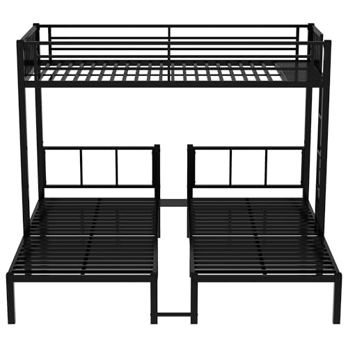 Bellemave Metal Twin Over Twin Over Twin Bunk Beds for 3 Kids, Heavy Duty Triple Bunk Bed Frame with Built-in Desk,3 Bed Bunk Beds,Twin Size Triple Bed,Detachable,Black Bellemave