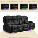 TUNYI Power Loveseat Recliner Sofa with Massage & Heat Home Theater Seating with Console RV Recliner Loveseat Sofa with USB/Storage/Side Pocket/LED Light/Speaker (Black, 3 Seat with Console)