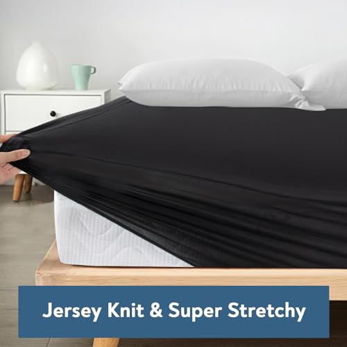 Twin Fitted Sheet Only, Super Soft & Cozy Twin Size Bed Sheets for Boys Kids with Deep Pocket to 14 Inch, Cooling Jersey Mattress Bottom Sheets,Shrinkage & Stain Resistant, Wrinkle Free, Black Magik & Kover
