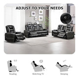 CANMOV Home Theater Seating Seats, Theater Recliner Chair Sofa, PU Leather 3 seat Power Recliner Sofa with Cup Holders, Hidden Arm Storage, USB Ports,Black
