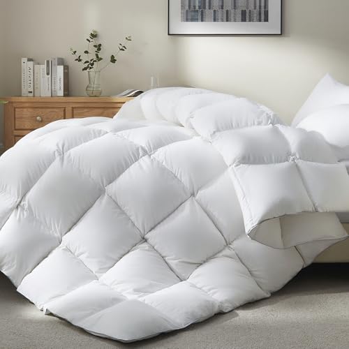 Ubauba Goose Feather Down Fiber Comforter Full Size - All Season White Fluffy Duvet Insert - Luxurious Hotel Bedding Comforter - Ultra Soft 100% Cotton Cover, Medium Warmth (82x86 Inch) Ubauba