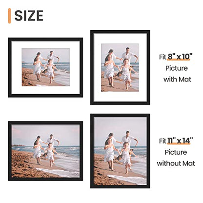 upsimples 11x14 Picture Frame Set of 5, Display Pictures 8x10 with Mat or 11x14 Without Mat, Wall Gallery Photo Frames, Black