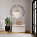 Seville Classics Cushioned Fabric Ottoman Hidden Storage Chest Footrest Chair, Padded Seat for Bedroom, Dorm, Loft, Living Room, Entryway, Hallway, White Boucle, 30" Bench Seville Classics