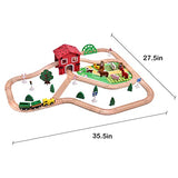 FUN LITTLE TOYS 77PCS Wooden Train Set Toy Train for Boys & Girls with Wood Train Track Fits Major Brand, Wooden Farm Play Set for Kids Wooden Toys FUN LITTLE TOYS