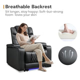 ANJ Power Recliner Chair with USB Port, Electric PU Leather Home Theater Seating for Living Room, Movie Reclining Chairs with Blue Ambient Lighting, Hidden Arm Storage, Cup Holders (Black)