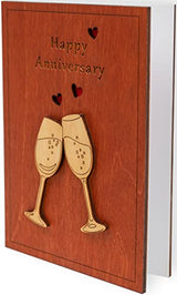 Handmade Wooden Happy Anniversary Card with Holder. Wood Wedding Anniversary Cards for Him, Husband, Her, Wife or Parents, Couple. REYJUK
