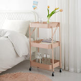 Urban Lifestyle 3 Tier Foldable Metal Rolling Storage Utility Cart, No Tools Assembly, Blush Urban Lifestyle