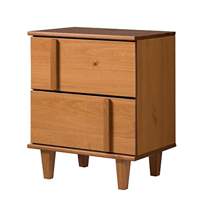 Walker Edison Sprague Contemporary Detailed Drawer Solid Wood Nightstand, 20 Inch, Caramel - WoodArtSupply