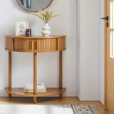 Entryway Table, Half Moon Fluted Console Tables with Storage, Mid Century Modern Small Half Round Sofa Tables for Hallway, Narrow Curved Accent Decor Table for Living Room (Mid-Century Modern, Walnut) Janmer Home