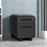 Laura Davidson Furniture STOCKPILE Mini Seated 2 Drawer Mobile File Cabinet with Removable Magnetic Cushion Seat - Short Version, Metal Filing Cabinet, Pre-Assembled, Black with Grey Cushion Laura Davidson Furniture