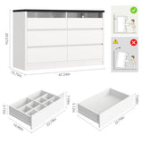 Jocoevol Modern LED 6 Drawer Dresser for Bedroom, White Large Chest of Drawers with Hidden Handles, Long Double Wooden Dresser Closet for Living Room, Entryway, Hallway - White Jocoevol