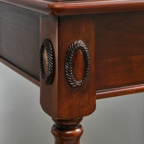 MODERION Solid Wood Side Table with Drawer and Storage Shelf, Traditional End Table, Narrow Telephone Nightstand, Carvings Elegant Vintage, for Living Room, Bedroom, Office Cherry Walnut GBJ1533WD MODERION