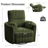 Jocisland Power Recliner Nursery Chair for Adults, Electric Swivel Rocking Glider with USB & Type-C, Soft Fabric Armchair with 2 Pillows, Cozy Reclining Sofa for Living Room, Bedroom, Green