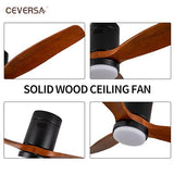 Ceversa 52 Inch Solid Wood Low Profile Ceiling Fan with Light and Remote Control,3 Blades Flush Mount Ceiling Fan Walnut Craftmade Easy Installation for Living Room Bedroom Farmhouse Indoor Ceversa