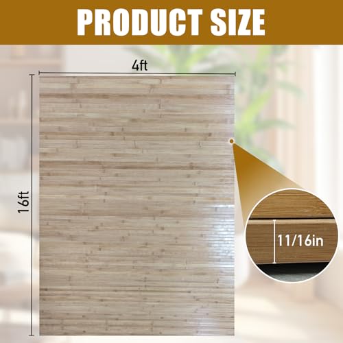 192" x 48" Natural Bamboo Wall Panel - Flexible Renewable Wainscoting for Interior Decor, Room Divider & Ceiling Tiles - Living Room, Bedroom, Office, Kitchen Island Decor bajingshanhu