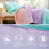 Intelligent Design Queen Duvet Cover Set Full Bed Reversible Colorful Metallic Glitter Ombre Printed Modern, All Season Bedding, Sham & Toss Pillow, Glimmer Pink Purple Rainbow Full/Queen, 4 Piece Intelligent Design