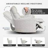 Lexicon Upholstered Swivel Recliner Chair - 360 Swivel Accent Chair Nursery Glider, Manual Recliner with Pull Handle, Microfiber, 2 Pillows, Easy Pull-Handle for Living Room/Bedroom/Apartment, Beige