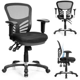 COSTWAY Ergonomic Mesh Office Chair, Mid Back Task Chair with Height Adjustable Armrests, Lumbar Support and Rocking Backrest, Breathable Swivel Computer Desk Chair for Home Office (Black) COSTWAY