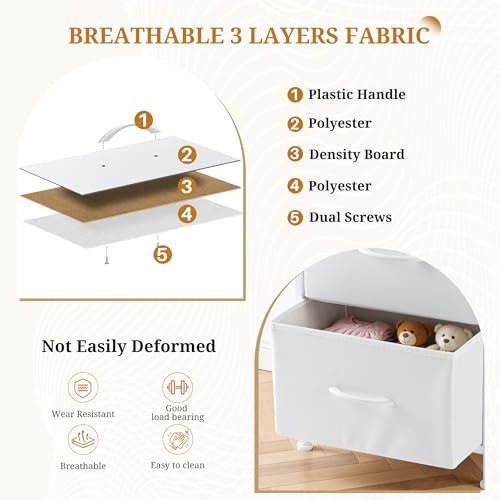 Accver Nightstand, 2 Drawer Dresser Bedside Storage Furniture, Small Dresser with 2 Drawers, End Table with Fabric for Bedroom, Closet, Entryway, College Dorm, White Accver