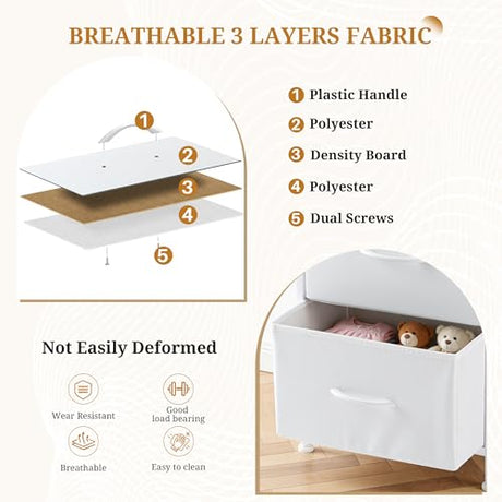Accver Nightstand, 2 Drawer Dresser Bedside Storage Furniture, Small Dresser with 2 Drawers, End Table with Fabric for Bedroom, Closet, Entryway, College Dorm, White Accver