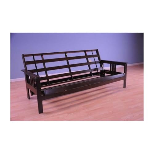 HomeStock Asian Allure Fusion Futon Wood Frame Classic Style with Mission Style Arms with Solid Pattern with Foldable Feature for Lounge Room with Tight Back Espresso/Full Frame Without Drawers HomeStock