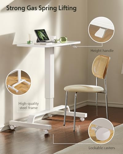 KINGSMITH Height Adjustable Mobile Standing Desk with 360° Swivel Casters, 29"-45" Pneumatic Rolling Desk on Wheels, Perfect for Home Office, Bedroom, Living Room, White KINGSMITH