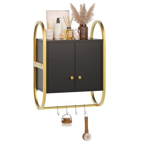 Bestier Floating Shelves for Wall, Bathroom Wall Cabinet with 2 Door and Towel Rack, Wall Shelves for Kitchen, Bedroom, Living Room, Bathroom, Office, Classic Black Bestier