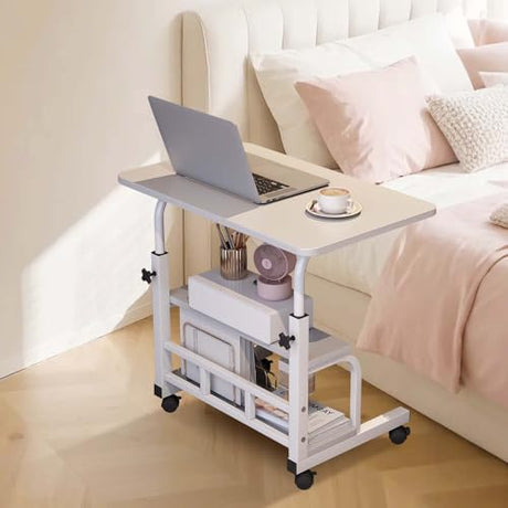 FinerFurnis Adjustable Height Mobile Standing Desk with Wheels – Rolling Computer Desk – Storage Shelves – Compact Laptop Table – Home Office & Study FinerFurnis