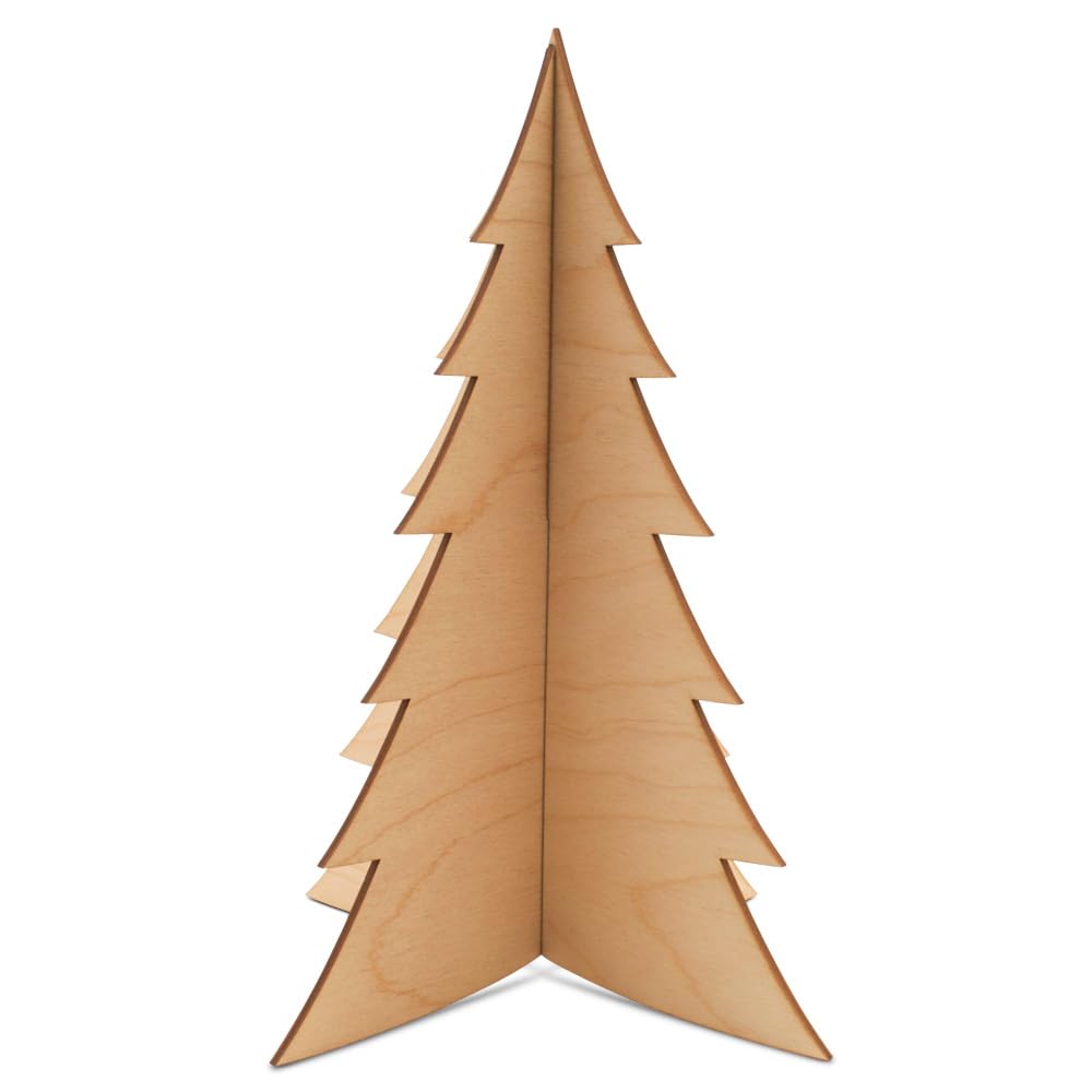 Wooden Christmas Tree, 17 3/4 Inch Wood Christmas Trees, Pack of 1 Christmas Wood Cutouts, Slotted 2 Piece, 3D Wooden Tree for Crafts, Party, Painting, Decor, Wood Tree Cutout, Christmas Ornaments